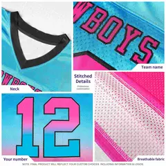 Pink Powder Blue Gradient Authentic Outdoor Football Jersey 6