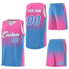 Pink Powder Blue Gradient Fashion Basketball Jersey 7