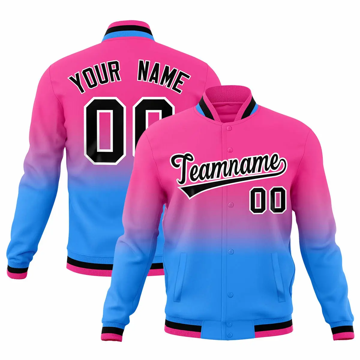 Pink Powder Blue Gradient Full-Snap Varsity Letterman Jacket