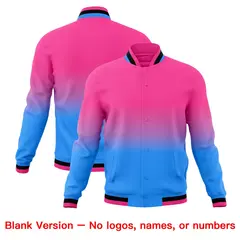Pink Powder Blue Gradient Full-Snap Varsity Letterman Jacket 7