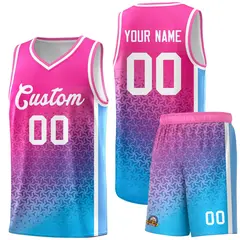 Pink Powder Blue Gradient Irregular Shapes Basketball Jersey