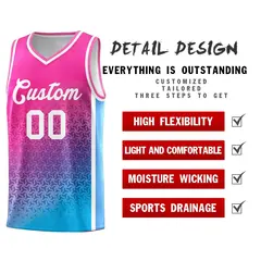 Pink Powder Blue Gradient Irregular Shapes Basketball Jersey 4
