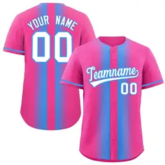 Pink Powder Blue Gradient Lapel Fashion Baseball Jersey 1