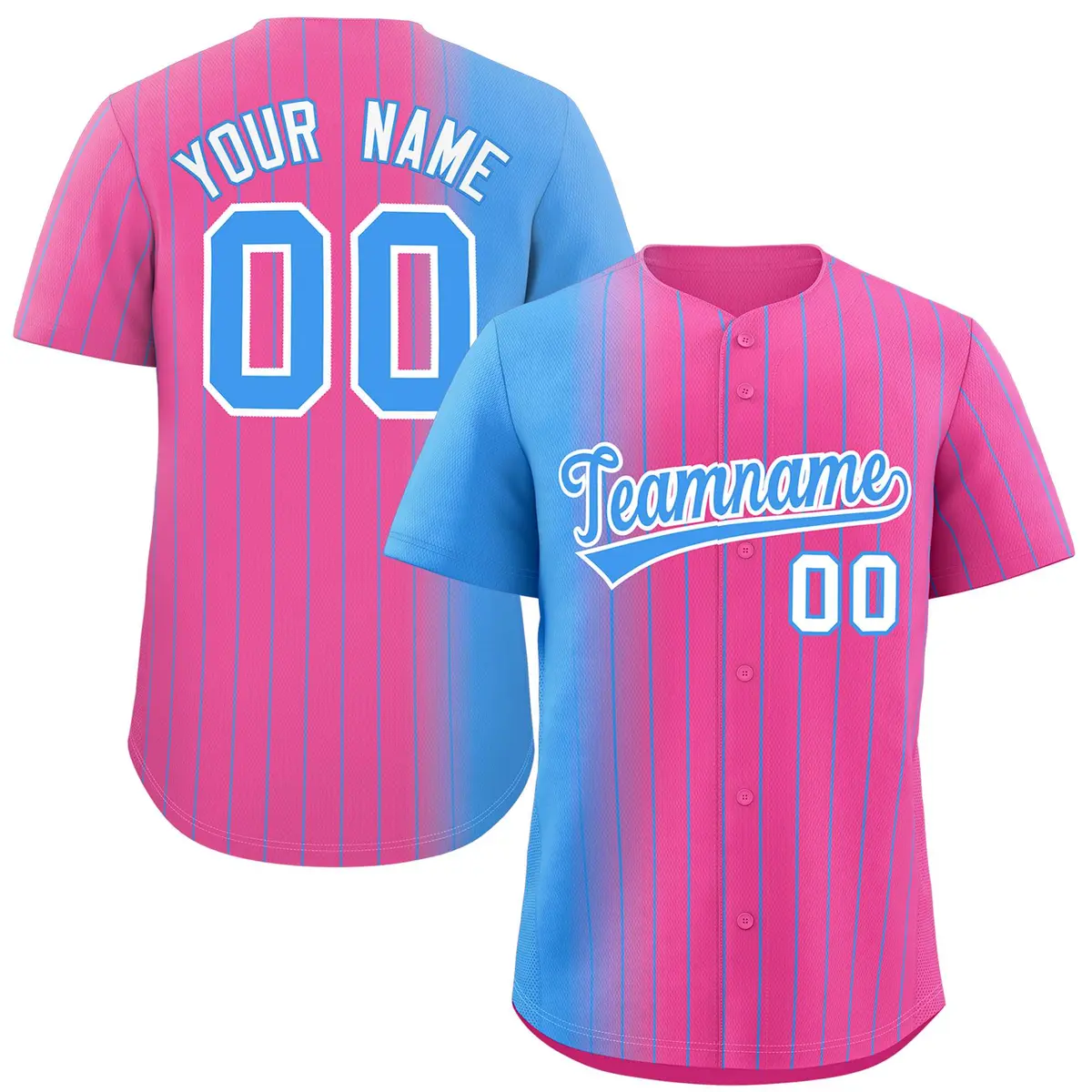 Pink Powder Blue Gradient Pinstripe Baseball Jersey