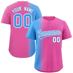 Pink Powder Blue Gradient Pinstripe Baseball Jersey 1
