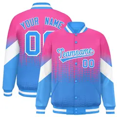 Pink Powder Blue Gradient Polka Dot Full-Snap Letterman Jacket 1