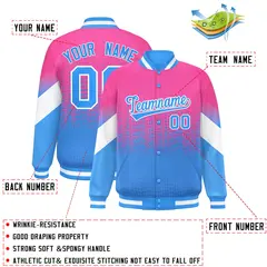Pink Powder Blue Gradient Polka Dot Full-Snap Letterman Jacket 2
