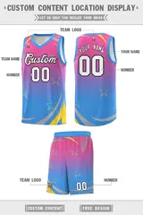 Pink Powder Blue Gradient Star Graffiti Basketball Jersey 2