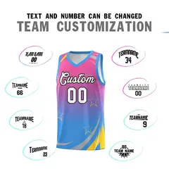 Pink Powder Blue Gradient Star Graffiti Basketball Jersey 3