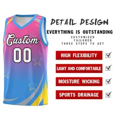Pink Powder Blue Gradient Star Graffiti Basketball Jersey 4