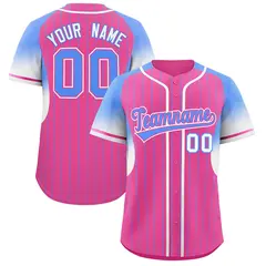 Pink Powder Blue Gradient Stripe Sleeves Baseball Jersey