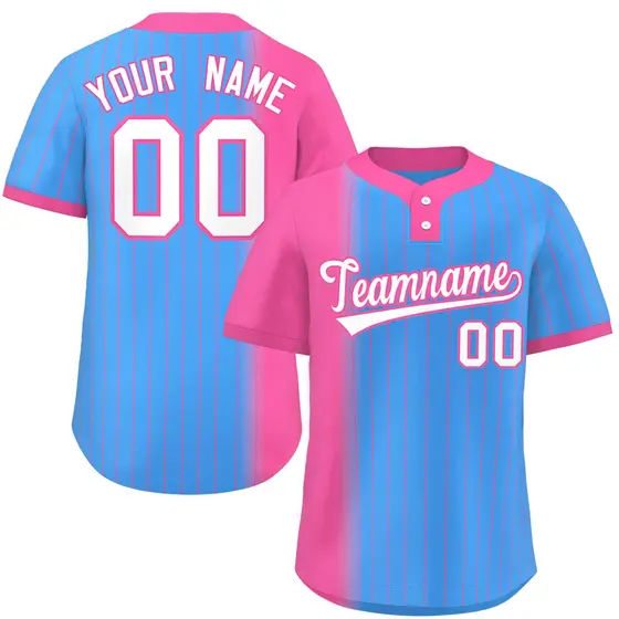 Pink Powder Blue Gradient Stripe Two-Button Softball Jersey