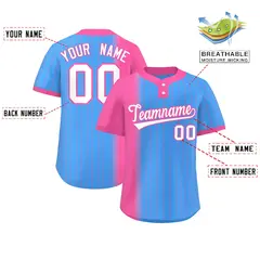 Pink Powder Blue Gradient Stripe Two-Button Softball Jersey 2