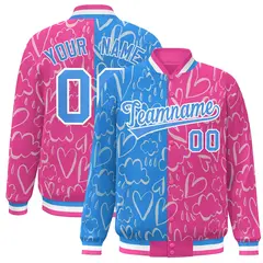 Pink Powder Blue Graffiti Pattern Split Letterman Bomber Baseball Jacket