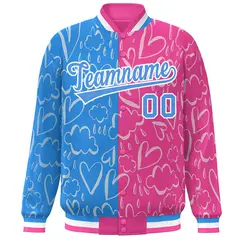 Pink Powder Blue Graffiti Pattern Split Letterman Bomber Baseball Jacket 3