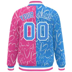 Pink Powder Blue Graffiti Pattern Split Letterman Bomber Baseball Jacket 4