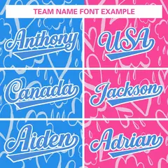 Pink Powder Blue Graffiti Pattern Split Letterman Bomber Baseball Jacket 5