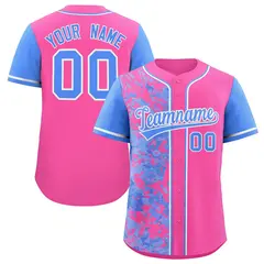 Pink Powder Blue Graffiti Split Raglan Sleeve Baseball Jersey 1
