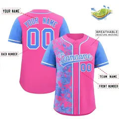 Pink Powder Blue Graffiti Split Raglan Sleeve Baseball Jersey 2