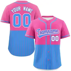 Pink Powder Blue Half Stripe Authentic Baseball Jersey 1