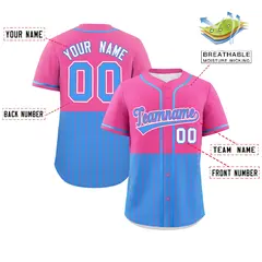 Pink Powder Blue Half Stripe Authentic Baseball Jersey 2