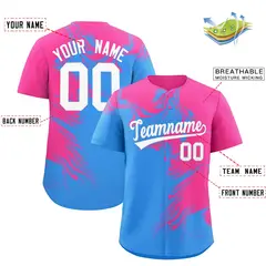 Pink Powder Blue Ink Pattern Authentic Baseball Jersey 2
