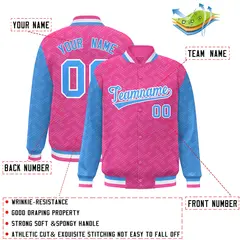 Pink Powder Blue L Pattern Raglan Full-Snap Varsity Letterman Jacket 2