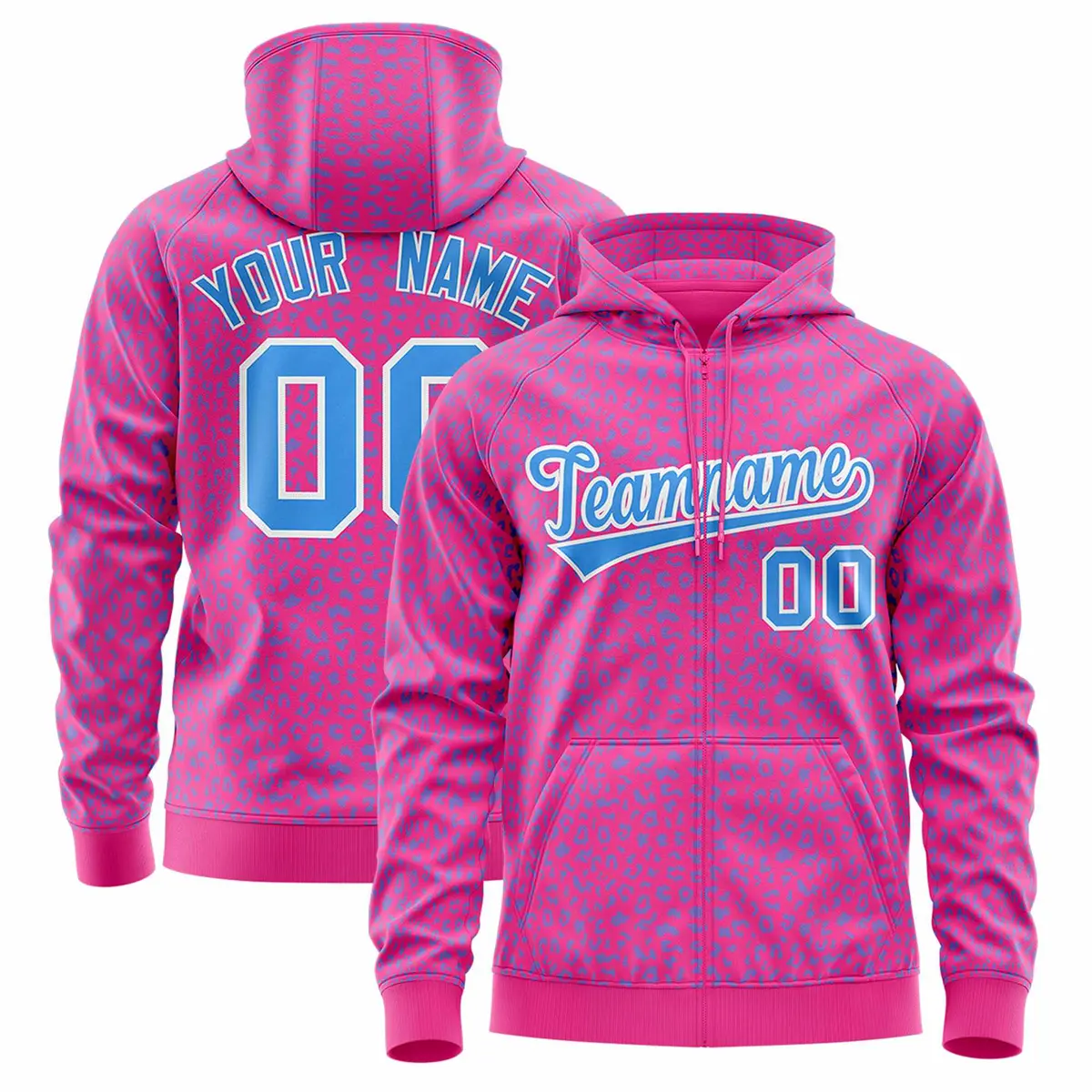 Pink Powder Blue Leopard Print Varsity Letterman Jacket Hoodie