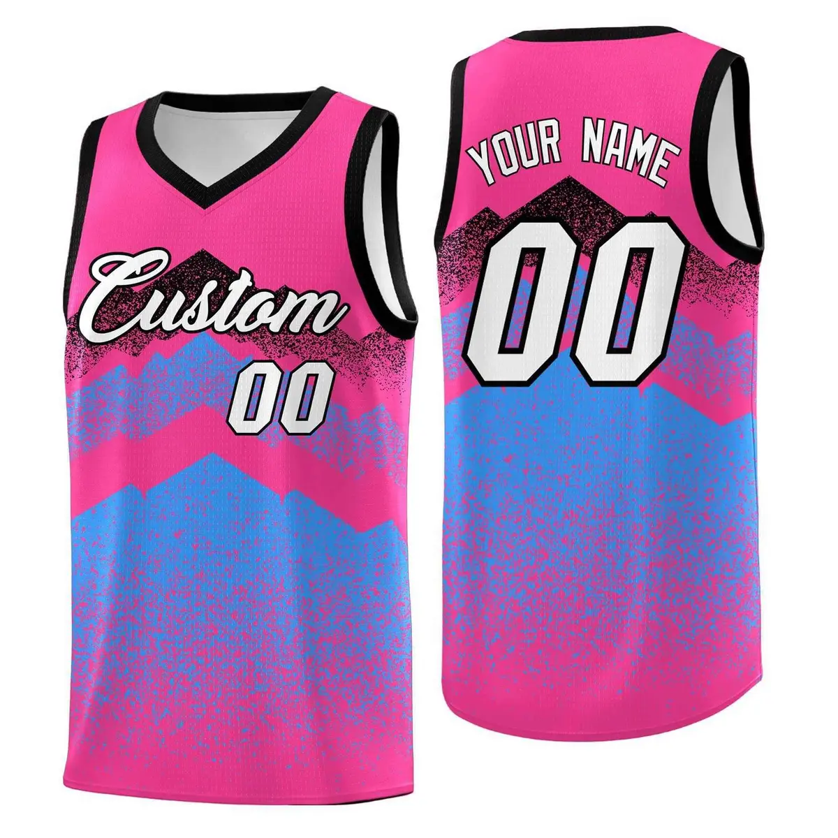 Pink Powder Blue Mountain Fade Gradient Basketball Jersey