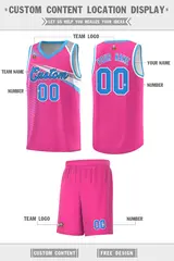 Pink Powder Blue-Navy Chest Color Block Basketball Jersey 2