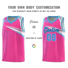 Pink Powder Blue-Navy Chest Color Block Basketball Jersey 3