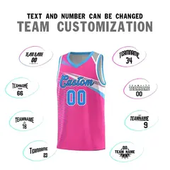 Pink Powder Blue-Navy Chest Color Block Basketball Jersey 4
