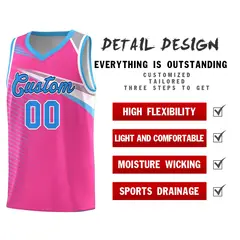 Pink Powder Blue-Navy Chest Color Block Basketball Jersey 5