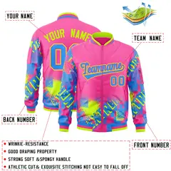 Pink Powder Blue-Neon Green Street Graffiti Varsity Full-Zip Letterman Jacket 2
