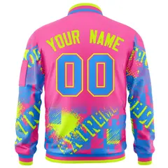 Pink Powder Blue-Neon Green Street Graffiti Varsity Full-Zip Letterman Jacket 4