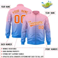 Pink Powder Blue-Orange Gradient Varsity Letterman Bomber Jacket 2