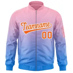 Pink Powder Blue-Orange Gradient Varsity Letterman Bomber Jacket 3