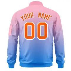 Pink Powder Blue-Orange Gradient Varsity Letterman Bomber Jacket 4