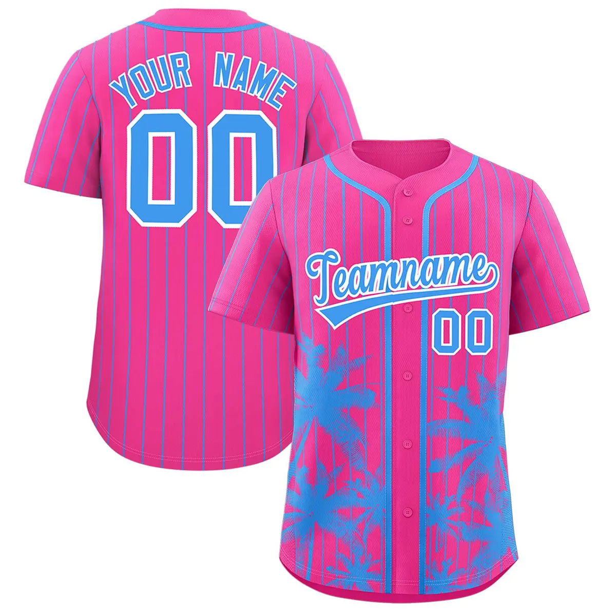 Pink Powder Blue Pinstripe Coconut Tree Baseball Jersey
