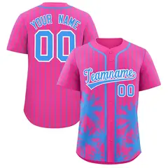 Pink Powder Blue Pinstripe Coconut Tree Baseball Jersey 1