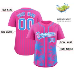 Pink Powder Blue Pinstripe Coconut Tree Baseball Jersey 2