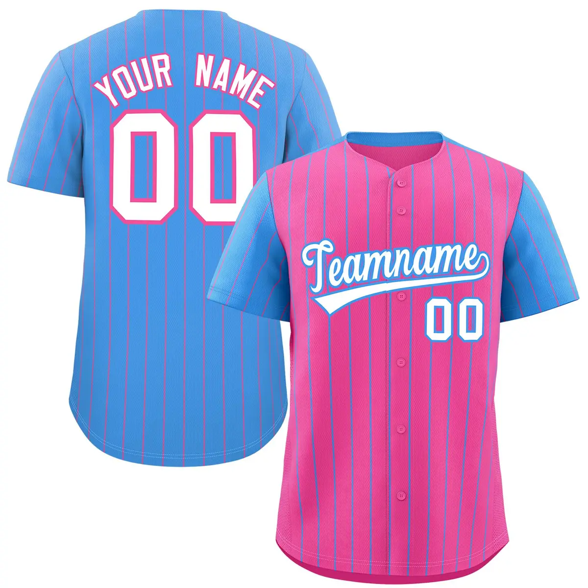 Pink Powder Blue Pinstripe Raglan Baseball Jersey