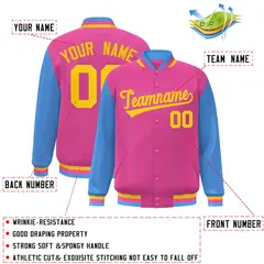 Pink Powder Blue Pinstripe Raglan Varsity Letterman Baseball Jacket 2