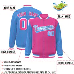 Pink Powder Blue Pinstripe Raglan Varsity Letterman Baseball Jacket 2