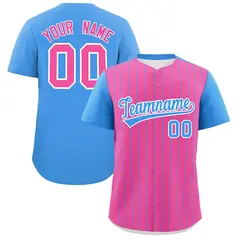 Pink Powder Blue Pinstripe Two-Tone Baseball Jersey 1