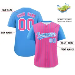 Pink Powder Blue Pinstripe Two-Tone Baseball Jersey 2