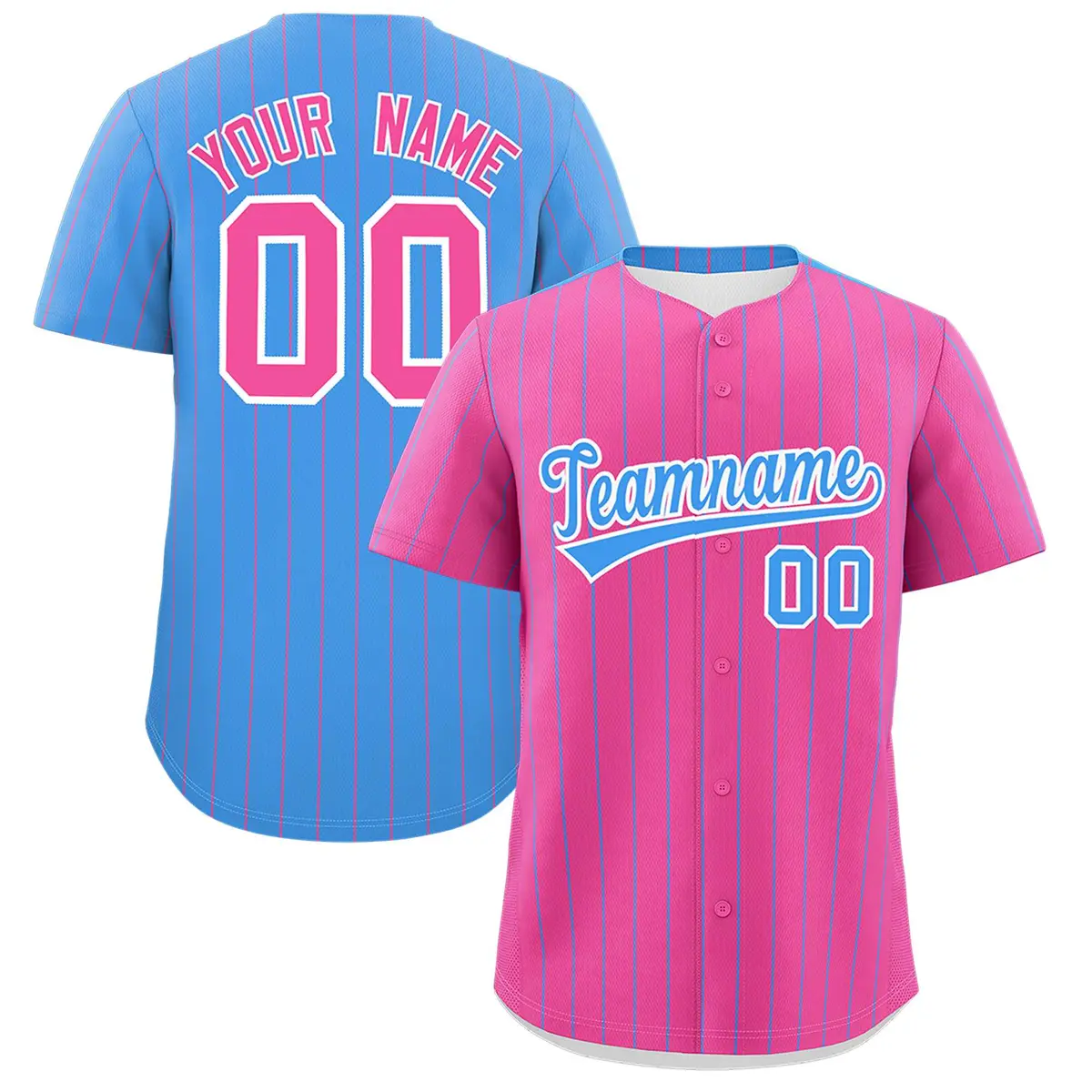 Pink Powder Blue Pinstripe Two-Tone Baseball Jersey