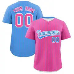 Pink Powder Blue Pinstripe Two-Tone Baseball Jersey 1