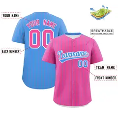 Pink Powder Blue Pinstripe Two-Tone Baseball Jersey 2
