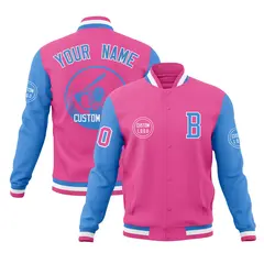 Pink Powder Blue Raglan Full-Snap Varsity Letterman Jacket 1
